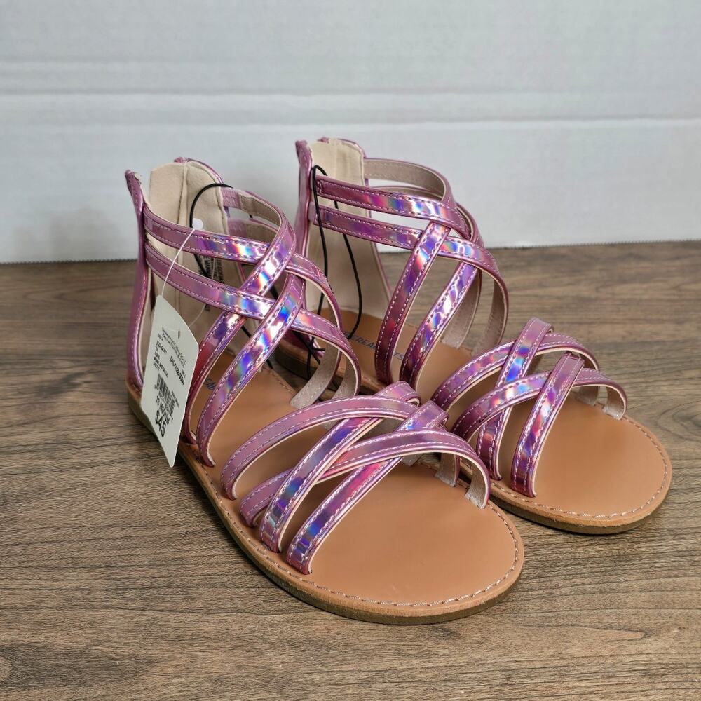 Thereabouts Sofia Girls iridescent strappy flat sandals with zipper back 13M NWT